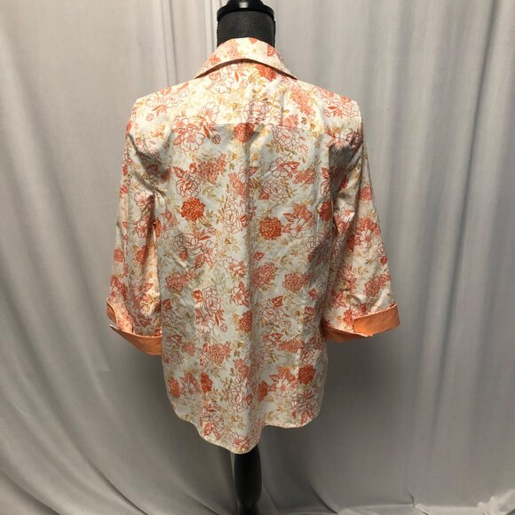 Studio Works Shirt Womens Size Large Orange Floral Wrinkle Free Blouse NEW - Picture 3 of 8